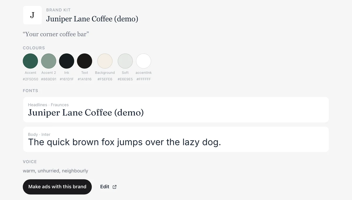 Your brand kit in Claude: colours, fonts and voice read from your website